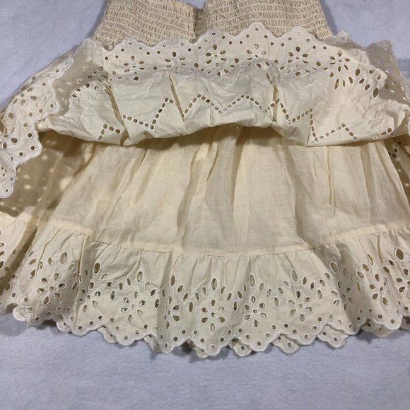 Zara Womens XS Tiered Eyelet Skirt 100% Cotton Cream Pale Yellow - Picture 10 of 14